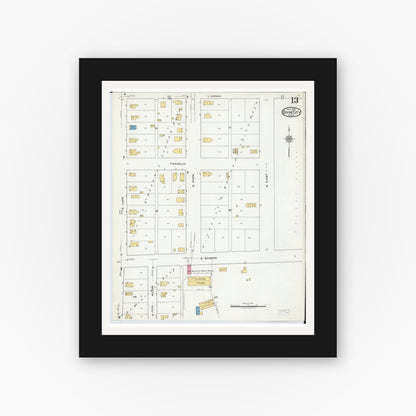 Old map wall art mockup — black gallery frame with white mat — Sanborn Fire Insurance Map from Boyne City, Charlevoix County, Michigan (1919), Sheet #0013