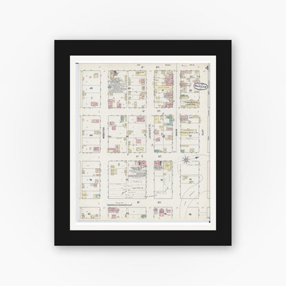 Old map wall art mockup — black gallery frame with white mat — Sanborn Fire Insurance Map from Warsaw, Hancock County, Illinois (1890), Sheet #0004