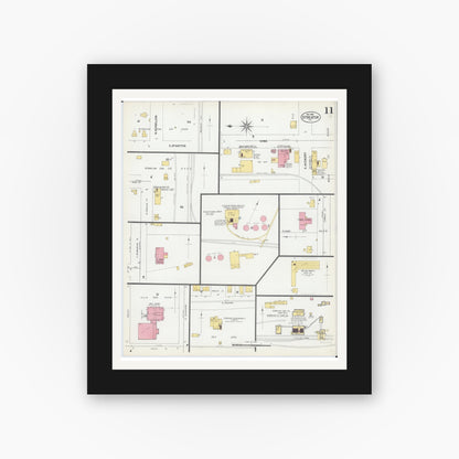 Old map wall art mockup — black gallery frame with white mat — Sanborn Fire Insurance Map from Streator, La Salle County, Illinois (1901), Sheet #0011