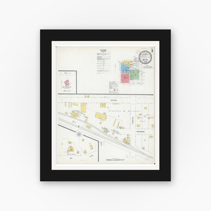 Old map wall art mockup — black gallery frame with white mat — Sanborn Fire Insurance Map from Toulon, Stark County, Illinois (1899) - Complete Map Set