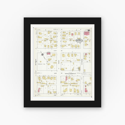 Old map wall art mockup — black gallery frame with white mat — Sanborn Fire Insurance Map from Metropolis, Massac County, Illinois (1921), Sheet #0010