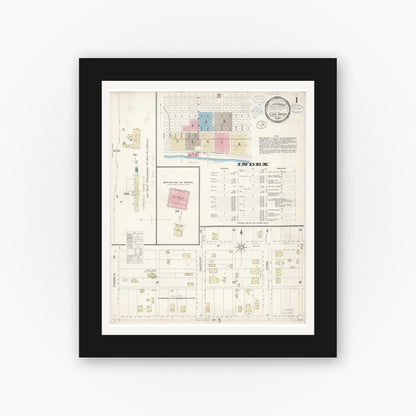 Old map wall art mockup — black gallery frame with white mat — Sanborn Fire Insurance Map from Long Beach, Los Angeles County, California (1898) - Complete Map Set