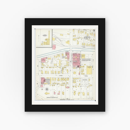 Old map wall art mockup — black gallery frame with white mat — Sanborn Fire Insurance Map from Middletown, Butler County, Ohio (1901), Sheet #0005