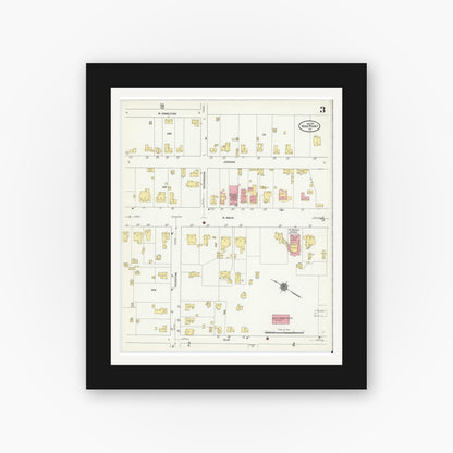 Old map wall art mockup — black gallery frame with white mat — Sanborn Fire Insurance Map from High Point, Guilford County, North Carolina (1911), Sheet #0003