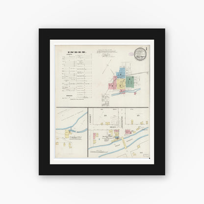 Old map wall art mockup — black gallery frame with white mat — Sanborn Fire Insurance Map from Delphi, Carroll County, Indiana (1886), Sheet #0001