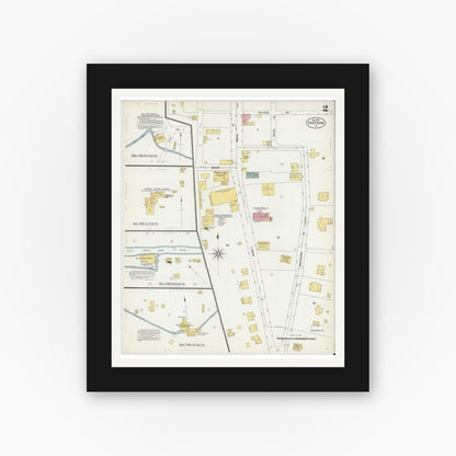 Old map wall art mockup — black gallery frame with white mat — Sanborn Fire Insurance Map from Chatham, Pittsylvania County, Virginia (1902), Sheet #0002