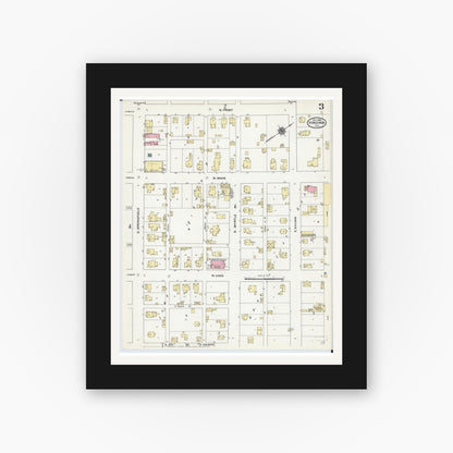 Old map wall art mockup — black gallery frame with white mat — Sanborn Fire Insurance Map from Virginia, Cass County, Illinois (1909), Sheet #0003