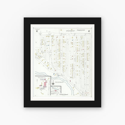 Old map wall art mockup — black gallery frame with white mat — Sanborn Fire Insurance Map from Flat Rock, Wayne County, Michigan (1941), Sheet #0004