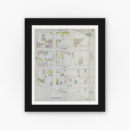 Old map wall art mockup — black gallery frame with white mat — Sanborn Fire Insurance Map from El Paso, El Paso County, Texas (1888), Sheet #0004