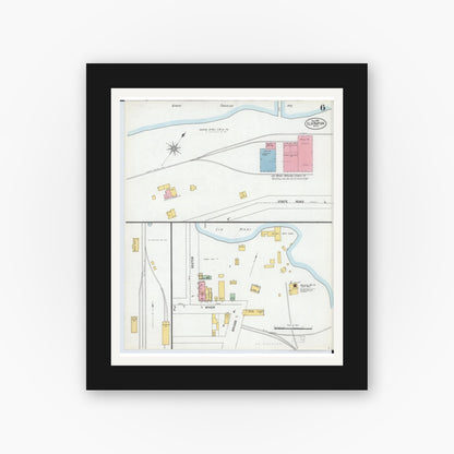 Old map wall art mockup — black gallery frame with white mat — Sanborn Fire Insurance Map from Elk Rapids, Antrim County, Michigan (1900), Sheet #0006