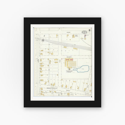 Old map wall art mockup — black gallery frame with white mat — Sanborn Fire Insurance Map from Wauseon, Fulton County, Ohio (1905), Sheet #0002