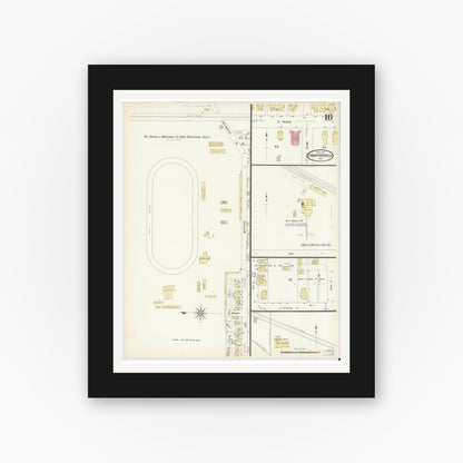 Old map wall art mockup — black gallery frame with white mat — Sanborn Fire Insurance Map from Crawfordsville, Montgomery County, Indiana (1907), Sheet #0016