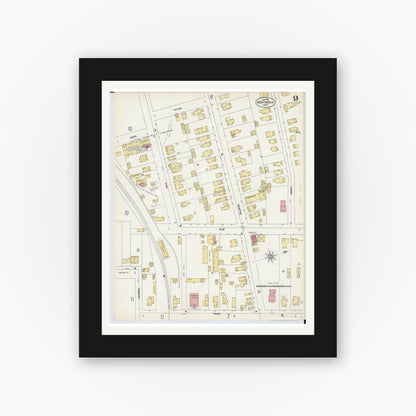 Old map wall art mockup — black gallery frame with white mat — Sanborn Fire Insurance Map from Ashtabula, Ashtabula County, Ohio (1903), Sheet #0009