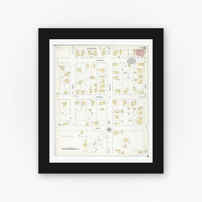 Old map wall art mockup — black gallery frame with white mat — Sanborn Fire Insurance Map from Fenton, Genesee County, Michigan (1908), Sheet #0006