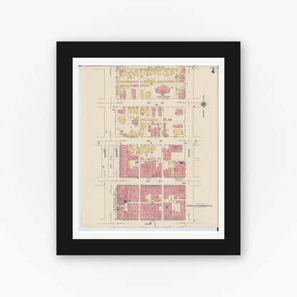Old map wall art mockup — black gallery frame with white mat — Sanborn Fire Insurance Map from Portsmouth, Scioto County, Ohio (1921), Sheet #0004