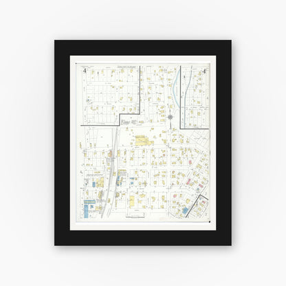 Old map wall art mockup — black gallery frame with white mat — Sanborn Fire Insurance Map from Chesaning, Saginaw County, Michigan (1935), Sheet #0004
