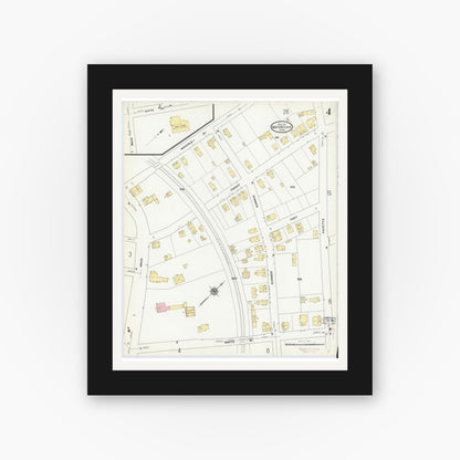 Old map wall art mockup — black gallery frame with white mat — Sanborn Fire Insurance Map from Watertown, Middlesex County, Massachusetts (1911), Sheet #0004