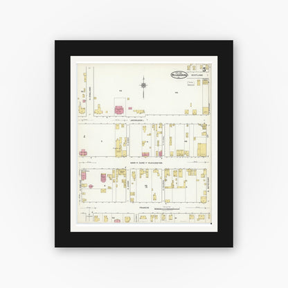 Old map wall art mockup — black gallery frame with white mat — Sanborn Fire Insurance Map from Williamsburg, Independent Cities, Virginia (1921), Sheet #0005