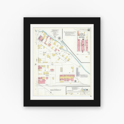 Old map wall art mockup — black gallery frame with white mat — Sanborn Fire Insurance Map from Connellsville, Fayette County, Pennsylvania (1908), Sheet #0018