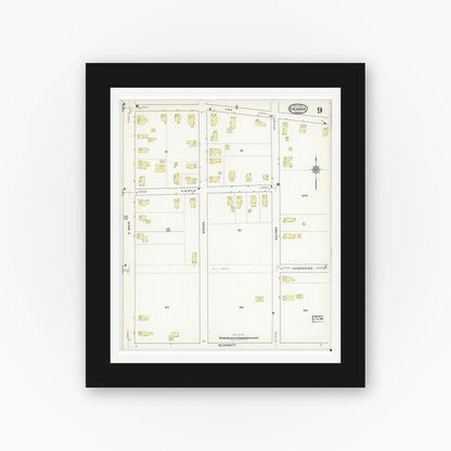 Old map wall art mockup — black gallery frame with white mat — Sanborn Fire Insurance Map from Orange, Franklin County, Massachusetts (1917), Sheet #0009