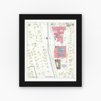 Old map wall art mockup — black gallery frame with white mat — Sanborn Fire Insurance Map from Sturgis, Saint Joseph County, Michigan (1923), Sheet #0011