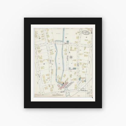 Old map wall art mockup — black gallery frame with white mat — Sanborn Fire Insurance Map from Clinton, Worcester County, Massachusetts (1888), Sheet #0005