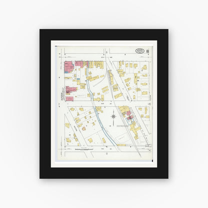 Old map wall art mockup — black gallery frame with white mat — Sanborn Fire Insurance Map from Antigo, Langlade County, Wisconsin (1919), Sheet #0008