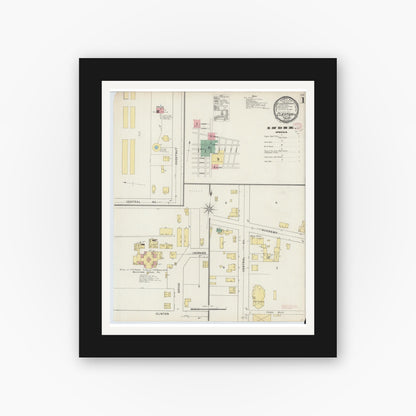 Old map wall art mockup — black gallery frame with white mat — Sanborn Fire Insurance Map from Clayton, Gloucester County, New Jersey (1895), Sheet #0001