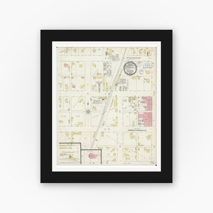 Old map wall art mockup — black gallery frame with white mat — Sanborn Fire Insurance Map from Chrisman, Edgar County, Illinois (1898), Sheet #0001