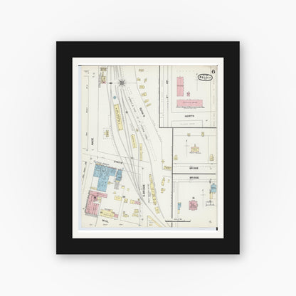 Old map wall art mockup — black gallery frame with white mat — Sanborn Fire Insurance Map from Beloit, Rock County, Wisconsin (1890), Sheet #0006
