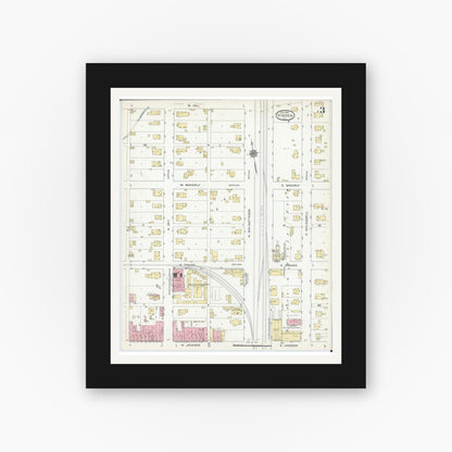 Old map wall art mockup — black gallery frame with white mat — Sanborn Fire Insurance Map from Virden, Macoupin County, Illinois (1914), Sheet #0003