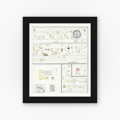 Old map wall art mockup — black gallery frame with white mat — Sanborn Fire Insurance Map from Steelville, Crawford County, Missouri (1924), Sheet #0001