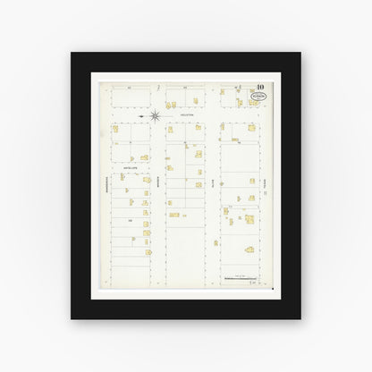 Old map wall art mockup — black gallery frame with white mat — Sanborn Fire Insurance Map from Vernon, Wilbarger County, Texas (1907), Sheet #0010