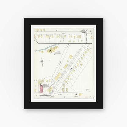 Old map wall art mockup — black gallery frame with white mat — Sanborn Fire Insurance Map from Waterville, Oneida County, New York (1912), Sheet #0007
