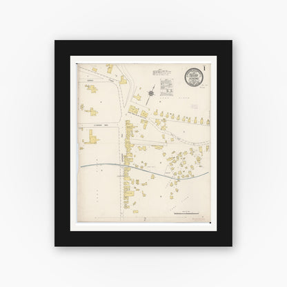 Old map wall art mockup — black gallery frame with white mat — Sanborn Fire Insurance Map from Honomu, Hawaii County, Hawaii (1914), Sheet #0001