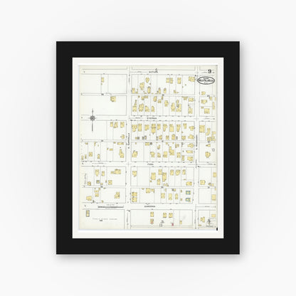 Old map wall art mockup — black gallery frame with white mat — Sanborn Fire Insurance Map from West Palm Beach, Dade County, Florida (1920), Sheet #0009