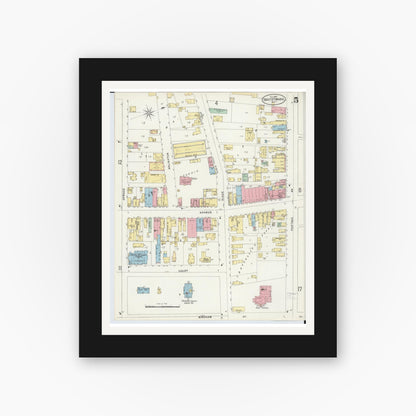 Old map wall art mockup — black gallery frame with white mat — Sanborn Fire Insurance Map from Sault Sainte Marie, Chippewa County, Michigan (1897), Sheet #0005