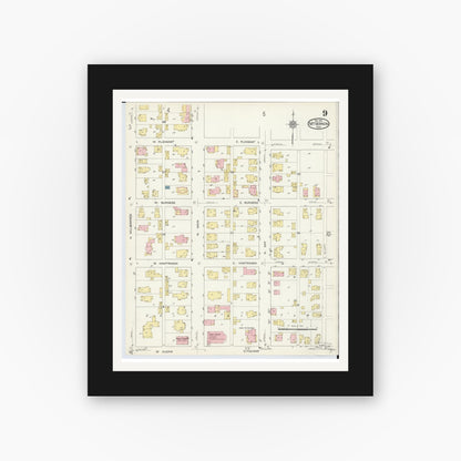 Old map wall art mockup — black gallery frame with white mat — Sanborn Fire Insurance Map from Mount Vernon, Knox County, Ohio (1913), Sheet #0009