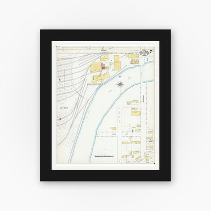 Old map wall art mockup — black gallery frame with white mat — Sanborn Fire Insurance Map from Oconto, Oconto County, Wisconsin (1904), Sheet #0007
