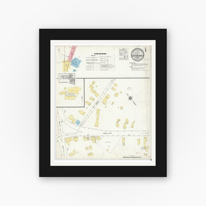 Old map wall art mockup — black gallery frame with white mat — Sanborn Fire Insurance Map from South Deerfield, Franklin County, Massachusetts (1912), Sheet #0001