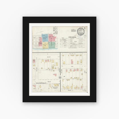 Old map wall art mockup — black gallery frame with white mat — Sanborn Fire Insurance Map from Rising Sun, Ohio County, Indiana (1897) - Complete Map Set