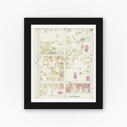 Old map wall art mockup — black gallery frame with white mat — Sanborn Fire Insurance Map from New Bern, Craven County, North Carolina (1898), Sheet #0005