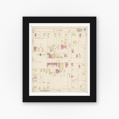 Old map wall art mockup — black gallery frame with white mat — Sanborn Fire Insurance Map from Worthington, Franklin County, Ohio (1922), Sheet #0003