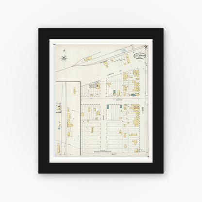 Old map wall art mockup — black gallery frame with white mat — Sanborn Fire Insurance Map from Lake Benton, Lincoln County, Minnesota (1894), Sheet #0002