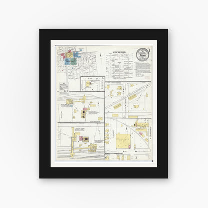 Old map wall art mockup — black gallery frame with white mat — Sanborn Fire Insurance Map from Pana, Christian County, Illinois (1909), Sheet #0001