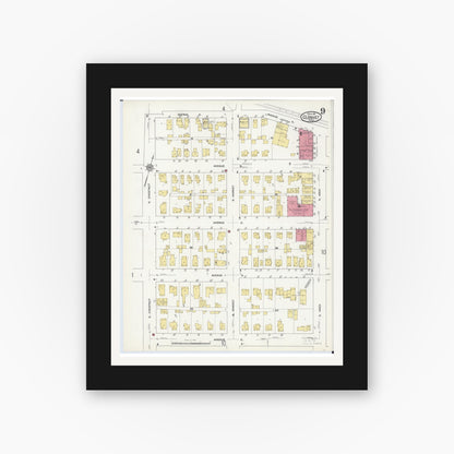 Old map wall art mockup — black gallery frame with white mat — Sanborn Fire Insurance Map from Cloquet, Carlton County, Minnesota (1911), Sheet #0009