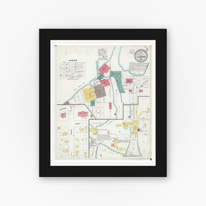 Old map wall art mockup — black gallery frame with white mat — Sanborn Fire Insurance Map from Elk Rapids, Antrim County, Michigan (1907) - Complete Map Set