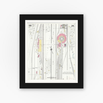 Old map wall art mockup — black gallery frame with white mat — Sanborn Fire Insurance Map from Centralia, Marion, Clinton, Jefferson, and Washington Counties, Illinois (1924), Sheet #0030