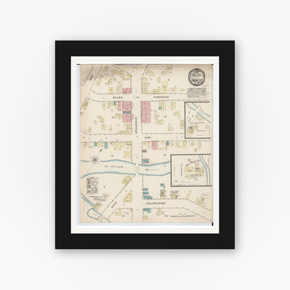 Old map wall art mockup — black gallery frame with white mat — Sanborn Fire Insurance Map from Union City, Branch And Calhoun Counties, Michigan (1884), Sheet #0001