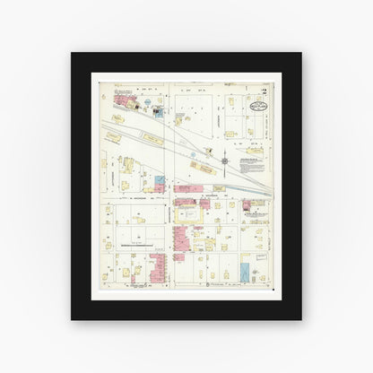 Old map wall art mockup — black gallery frame with white mat — Sanborn Fire Insurance Map from West Plains, Howell County, Missouri (1914), Sheet #0002